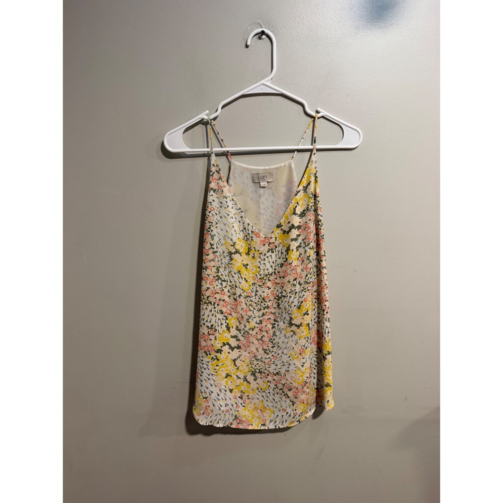 Loft Outlet Womens Yellow Pink Floral V-Neck Spaghetti Strap Camisole Top M
